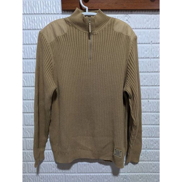 Eddie Bauer Men's Tan Long-Sleeve Ribbed Knit Teflon Treated Half-Zip Sweater Si - Picture 1 of 10